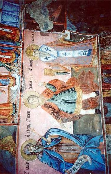 Рис. 16-2. «Св. Давид, царь Болгарский» — слева на фотографии фресок Бельовой